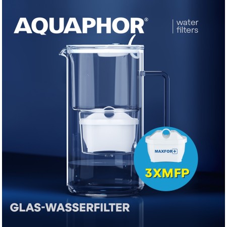 AQUAPHOR Glas-Wasserfilter inkl. 3 Filterkartuschen MAXFOR+