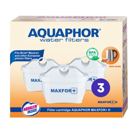 AQUAPHOR MAXFOR+ H, Wasserfilter für hartes Wasser, Pack 3. Extra Kalkschutz